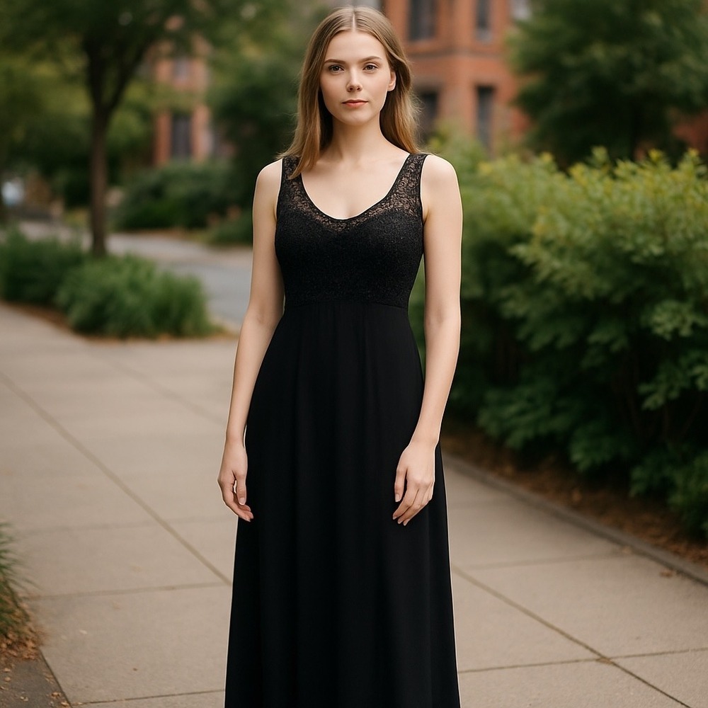 Susan Roselli Maxi Dress Size 6 Black Sleeveless Evening Party Gown